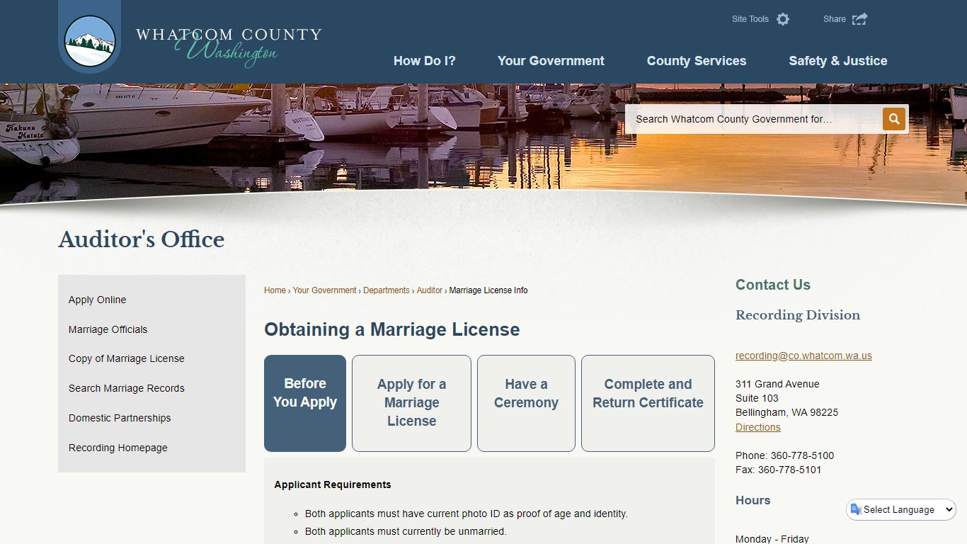 Obtaining a Marriage License | Whatcom County, WA - Official Website