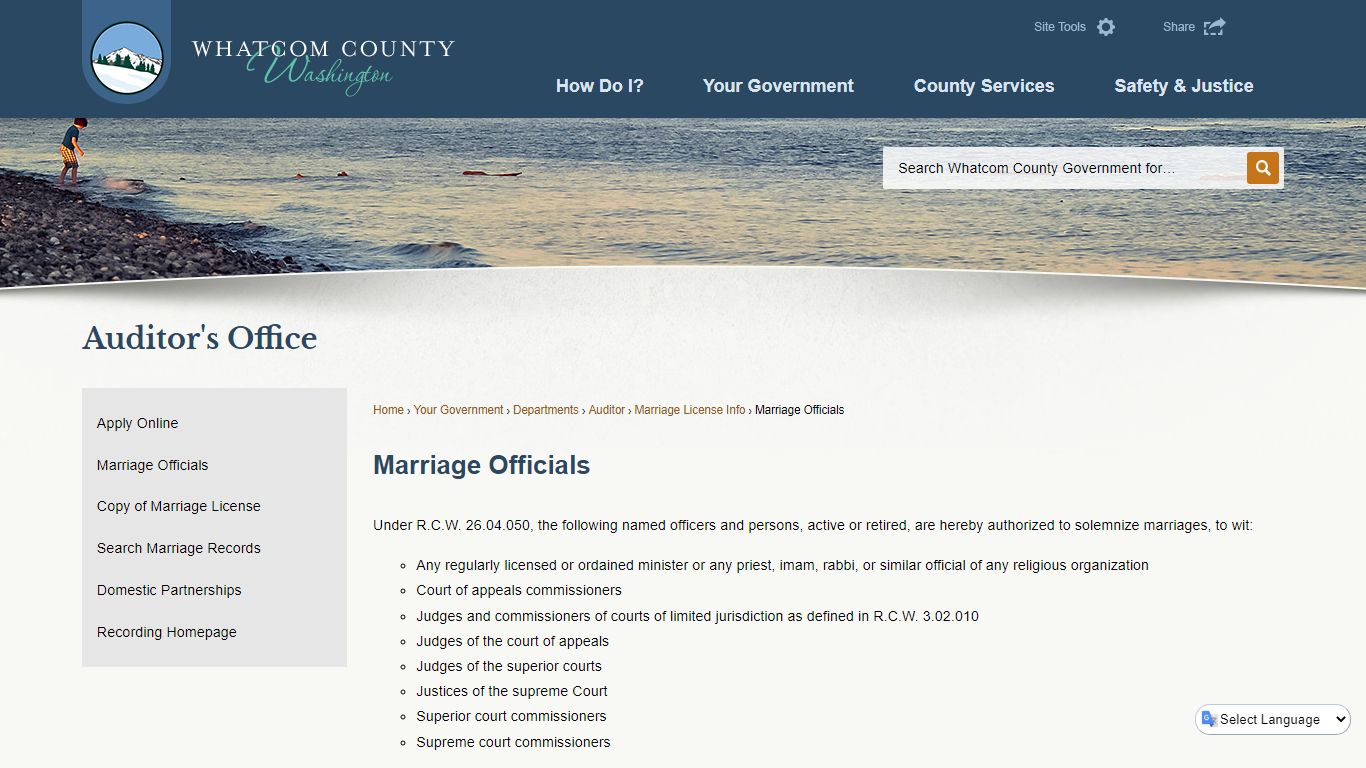 Marriage Officials | Whatcom County, WA - Official Website